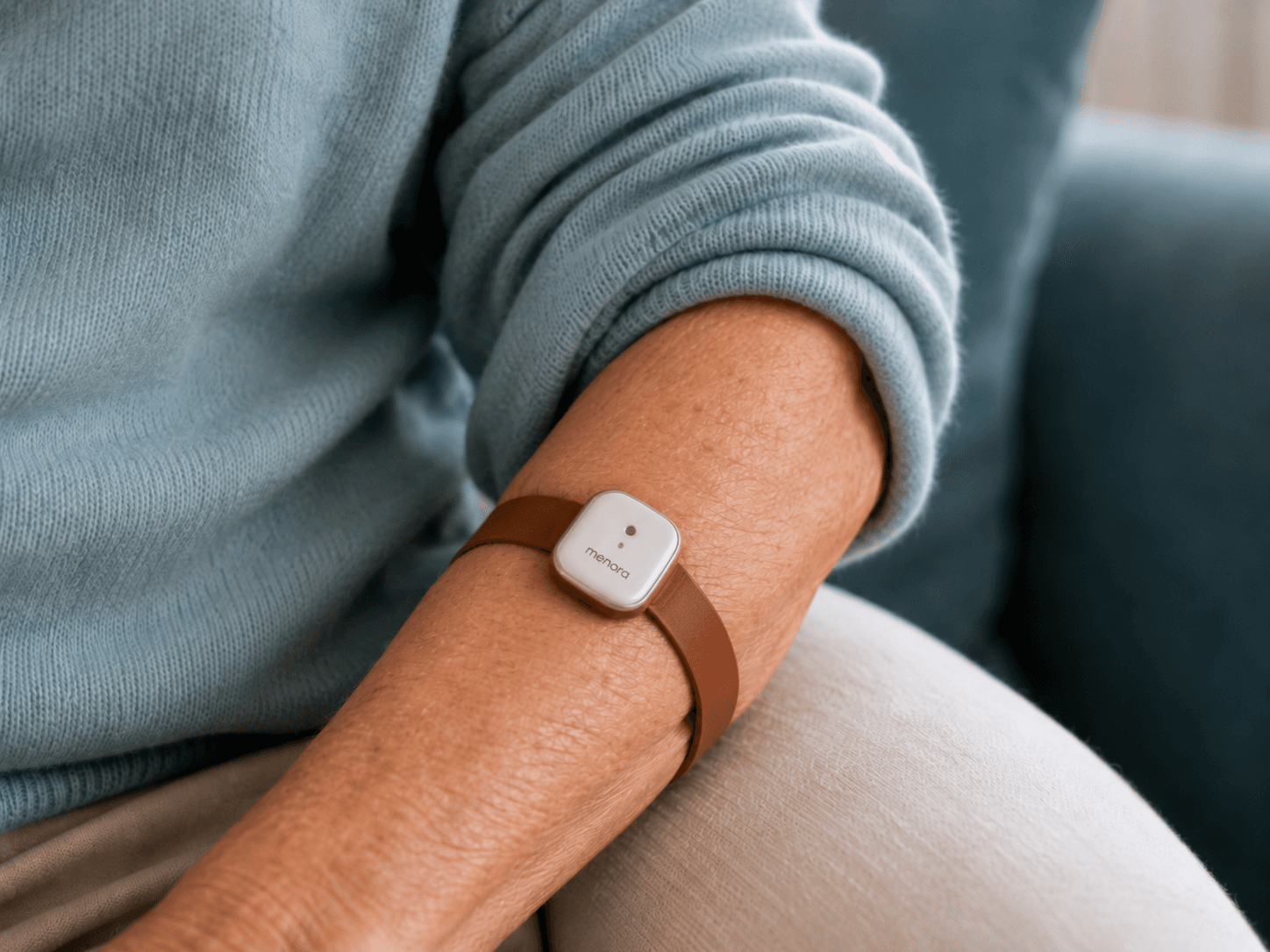 The nemara wristband worn on a forearm.